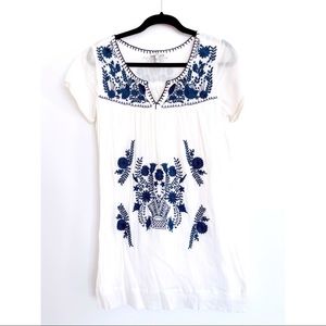 Joie White Mini Dress with Blue Embroidery